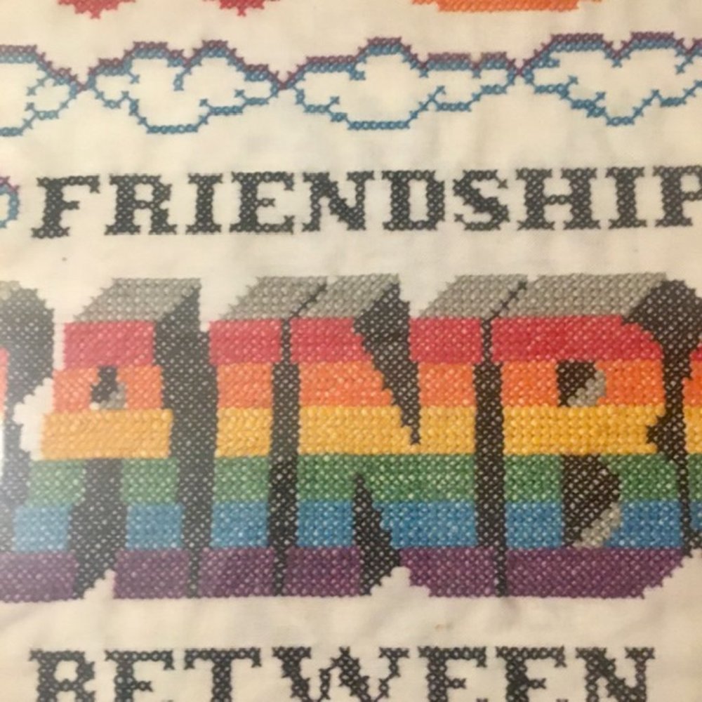 Cross Stitch Embroidery Completed Vintage 70s Framed Under Glass Colorful - Picture 2 of 4